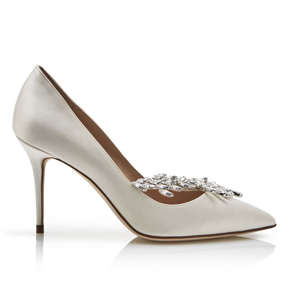 Manolo Blahnik Women Shoes Nadira Satin Jewel Buckle Pumps 90mm Heel-White