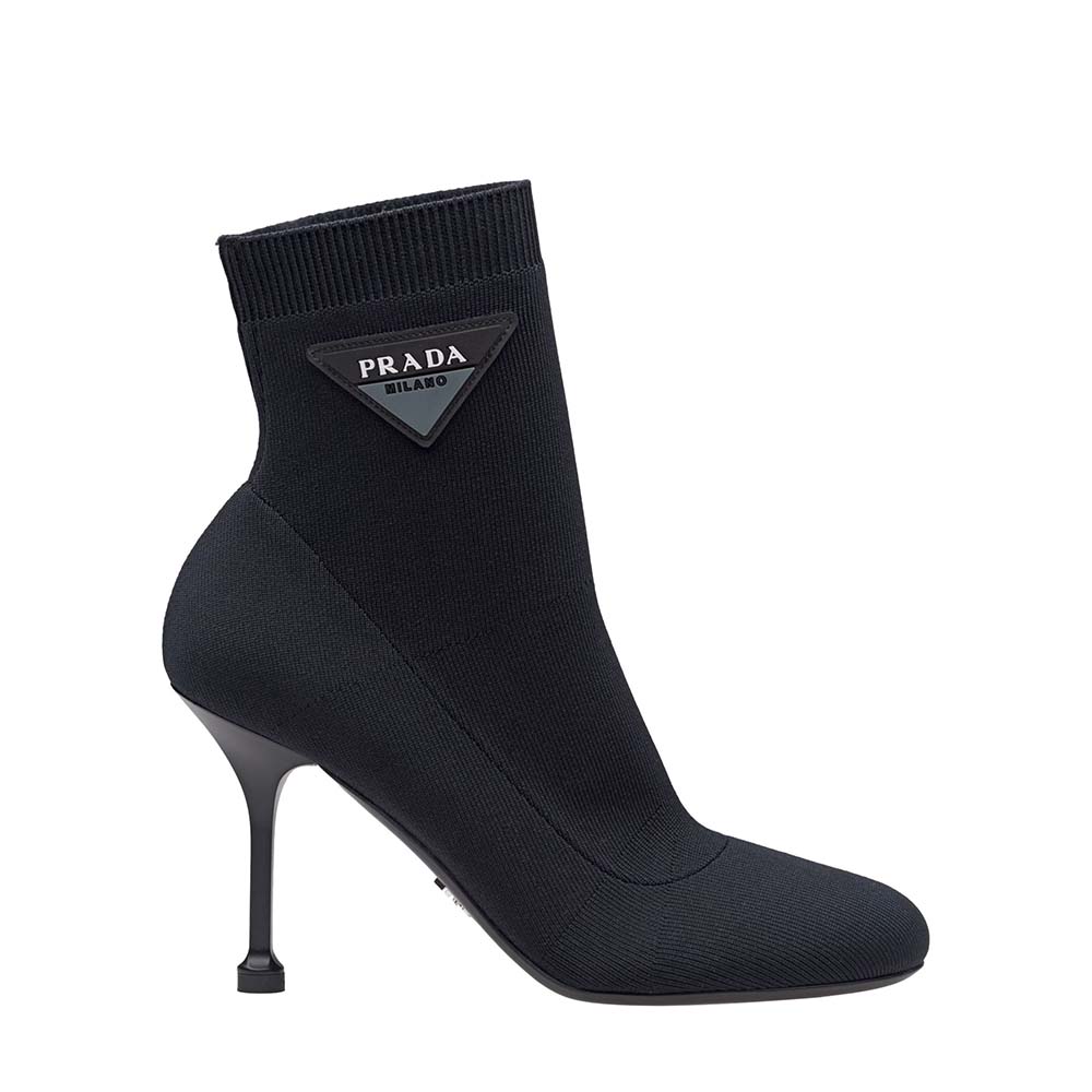 Prada Women Shoes Stretch Fabric Booties 90mm Heel Hight-Black