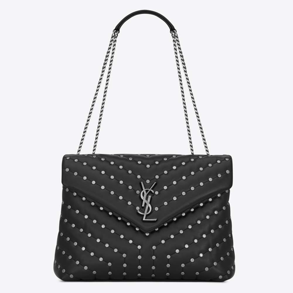 Saint Laurent YSL Women Loulou Medium in Leather and Studs-Black