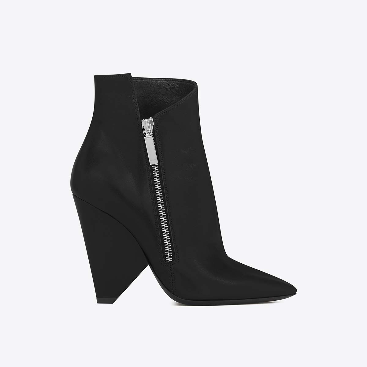 Saint Laurent YSL Women Niki 105 Asymmetrical Ankle Boot Leather Shoes Black
