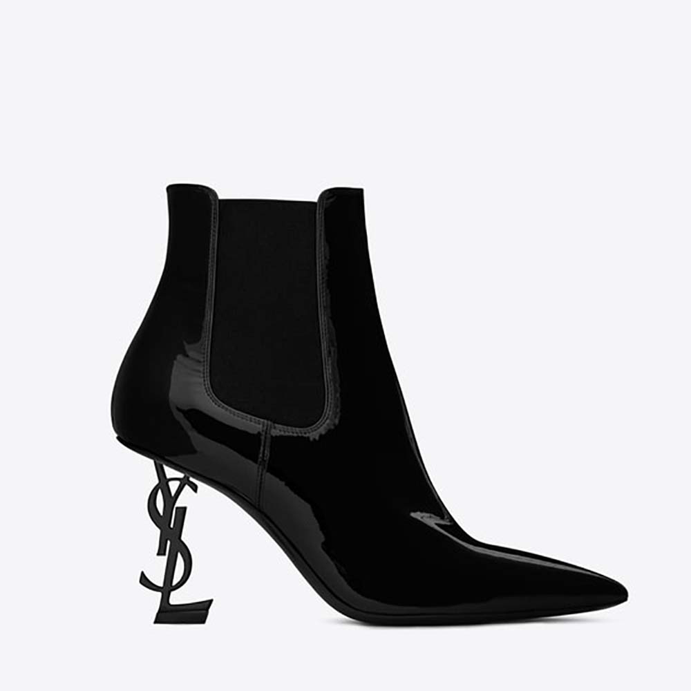 Saint Laurent YSL Women Shoes Opyum Bootie in Patent Leather with Black Heel-80mm