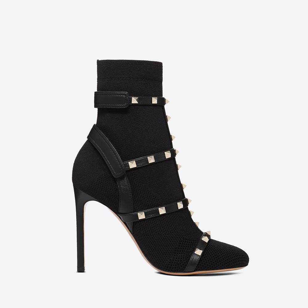 Valentino Women Shoes Cage Rockstud Sock Bootie 105mm Heel-Black