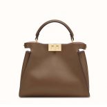 Fendi Women Peekaboo Essentially Bag in Calfskin Leather-Brown