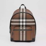 Burberry Men Check E-canvas Backpack-Brown