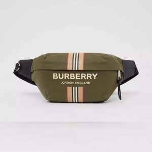 Burberry Icon Stripe Print Sonny Bum Bag in Black