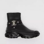 Burberry Women Monogram Motif Buckle Leather Boots-Black