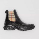 Burberry Women Vintage Check Detail Coated Canvas Chelsea Boots-Black