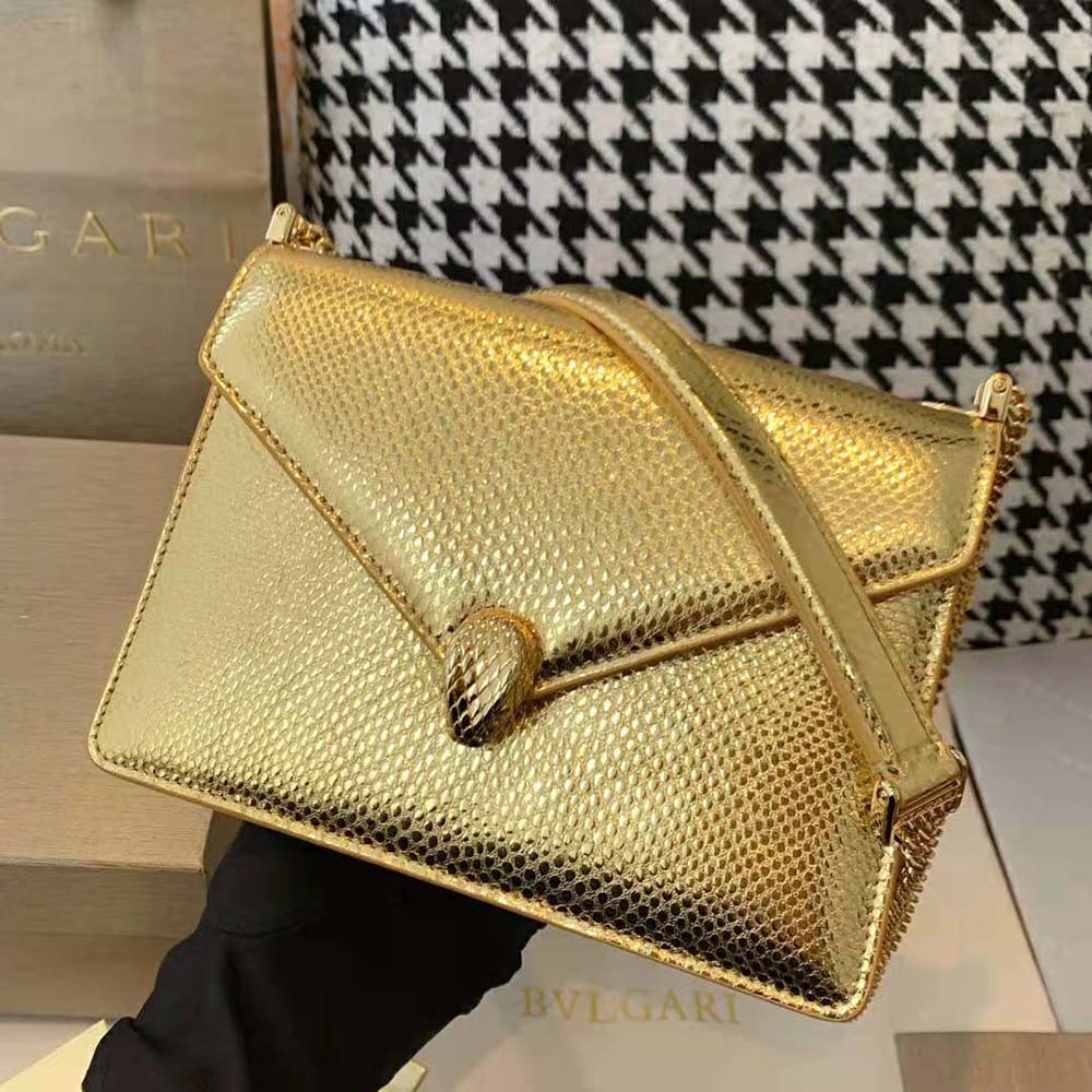 Bvlgari Women Serpenti Forever Shoulder Bag in Karung Leather-Gold