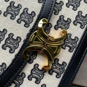 CELINE - CLUTCH WITH CHAIN IN TEXTILE WITH TRIOMPHE EMBROIDERY
