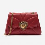 Dolce Gabbana D&G Women Large Devotion Shoulder Bag in Quilted Nappa Leather-Red