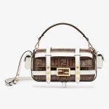 Fendi Women Baguette Cage Brown Fabric Bag-White