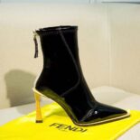 Fendi Women Biker Boots Glossy Black Leather Biker Boots