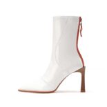 Fendi Women Biker Boots Glossy White Leather Biker Boots