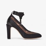 Fendi Women Black Lace and Satin Pumps in 95 mm Heel