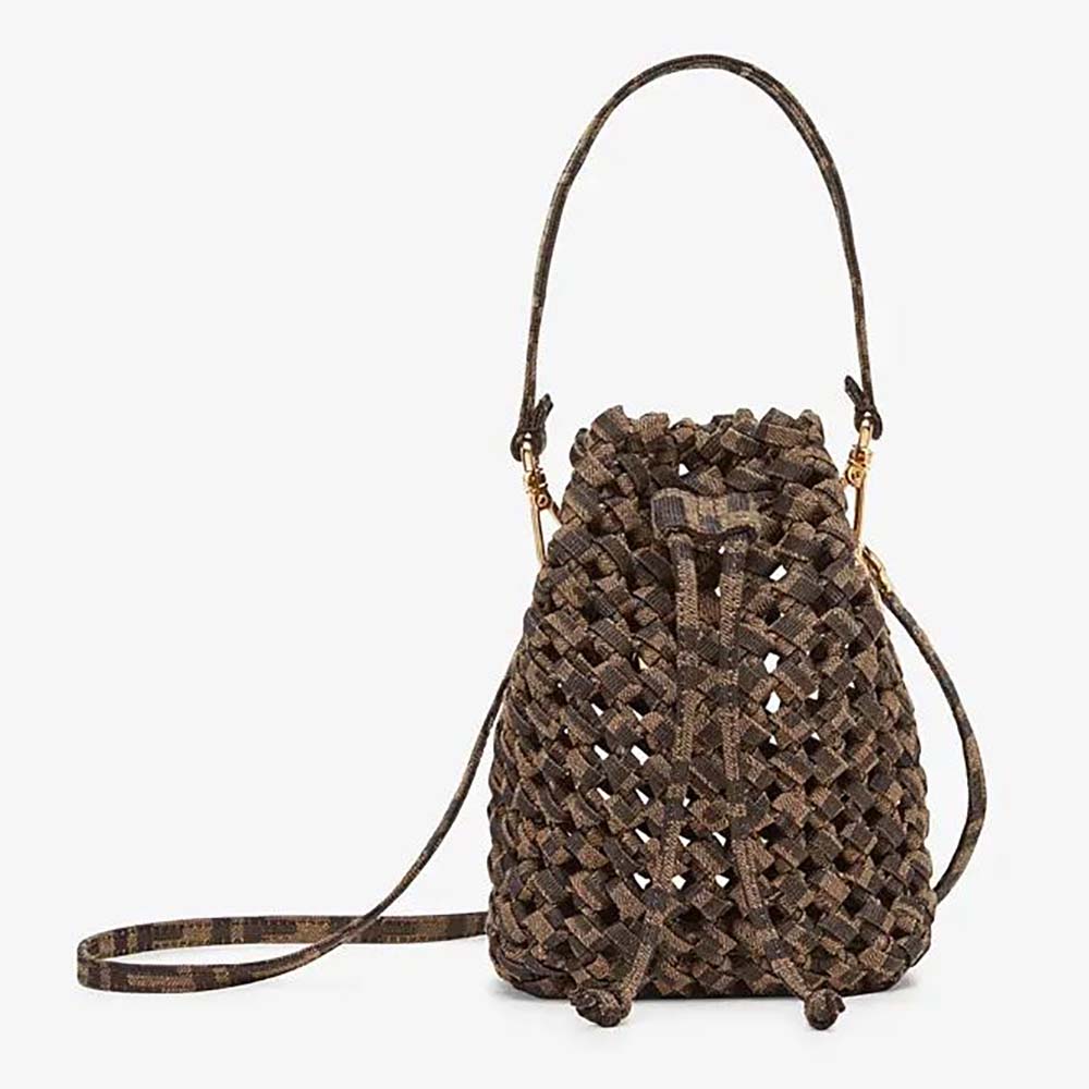 Fendi Brown Jacquard Interlace Canvas Mini Mon Tresor