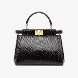 Fendi Women Peekaboo Iconic Mini Black Python Bag