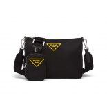 Prada Men Nylon Cross-Body Bag with External Zipper Pocket-Black