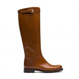 Prada Women Leather Boots in 30 mm Heel-Brown