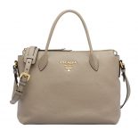 Prada Women Leather Handbag with Metal lettering Logo on the Front