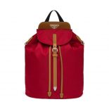 Prada Women Nylon and Saffiano Leather Backpack-Red