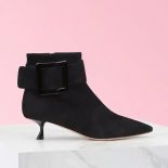 Roger Vivier Women Pointy Covered Buckle Ankle Boots in Suede