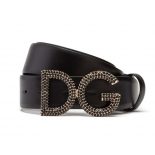 Dolce Gabbana D&G Women Crystal-embellished Leather Belt-Black