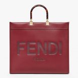 Fendi Women Sunshine Shopper Burgundy Leather Shopper