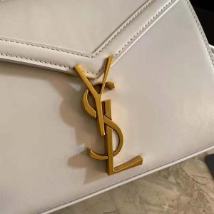 Saint Laurent YSL Women Cassandra Mini Top Handle Medium Bag in Grain DE  Poudre Embossed Leather