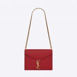 Saint Laurent YSL Women Cassandra Monogram Clasp Bag in Grain DE Poudre Embossed Leather-Red
