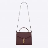 Saint Laurent YSL Women Cassandra Top Handle Medium Bag in Grain DE Poudre Embossed Leather-Maroon