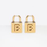 Balenciaga Women Lock Small Earrings in Aged-Gold Brass