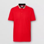 Burberry Men Logo Detail Cotton Pique Polo Shirt-Red