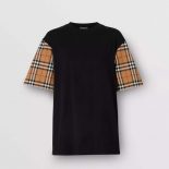 Burberry Women Vintage Check Sleeve Cotton T-shirt-Black