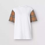 Burberry Men Vintage Check Sleeve Cotton T-shirt-White