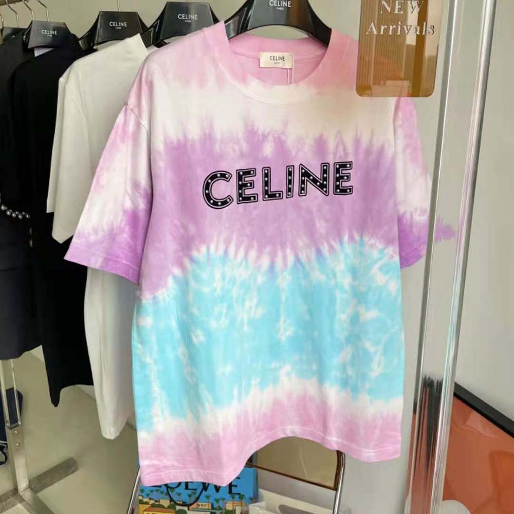 Celine Loose Cotton T-Shirt with Studs Multicolor