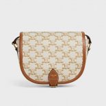 Celine Women Medium Folco Bag in Triomphe Canvas and Calfskin