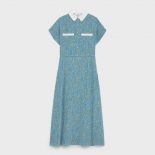 Celine Women Preppy Dress in Crepe DE Chine-Blue