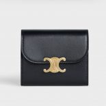 Celine Women Small Flap Wallet in Shiny Smooth Lambskin-Black