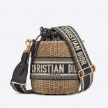 Dior Women Dior Wicker Bucket Bag Blue Dior Oblique Jacquard and Natural Wicker