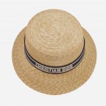 Dior Women Dioresort Small Brim Hat Natural Straw and Dark Blue Embroidered Band