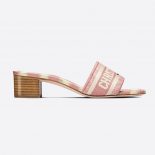 Dior Women Dway Heeled Slide Dark Nude D-Stripes Embroidered Cotton