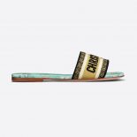 Dior Women Dway Slide Multicolor Embroidered Cotton-Blue