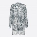 Dior Women Long Blouse Blue and White Cotton Voile with Toile de Jouy Motif