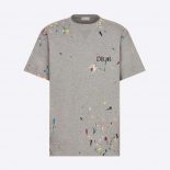 Dior Women Oversized Dior T-shirt Gray Cotton Jersey with Paint Print