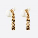 Dior Women Tribales Earrings Antique Gold-Finish Metal and White Resin Pearls