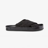 Fendi Women Reflections Slides Black Stretch Lace Flats