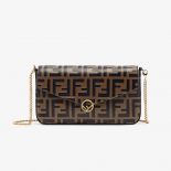 Fendi Women Wallet on Chain with Pouches Brown Leather Mini-Bag