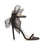 Jimmy Choo Women Aveline 100 Black Sandals with Asymmetric Grosgrain Mesh Fascinator Bows