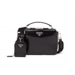 Prada Women Prada Brique Brushed Leather Bag-Black