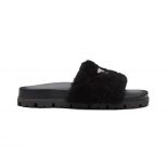 Prada Women Shearling Slides in 20mm Heel-Black